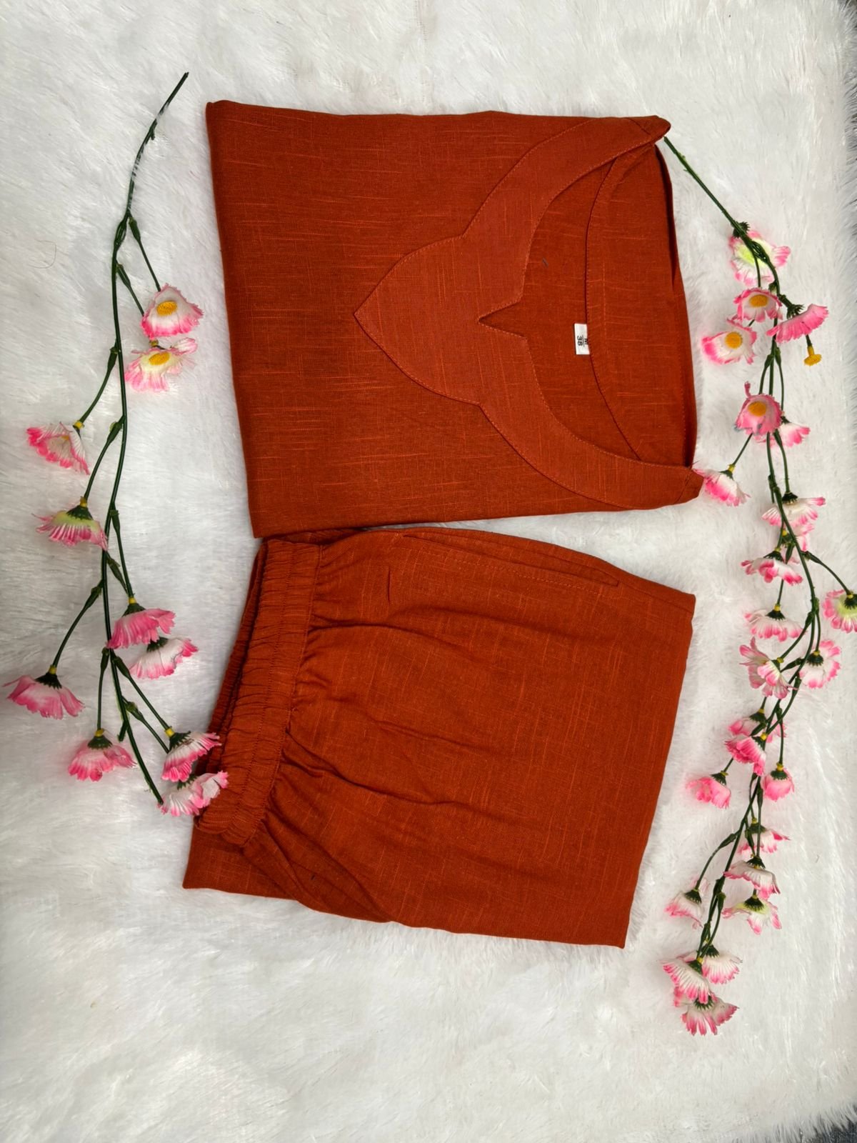 Brown  Cotton Slub Coord Set with Palazzo and Pockets